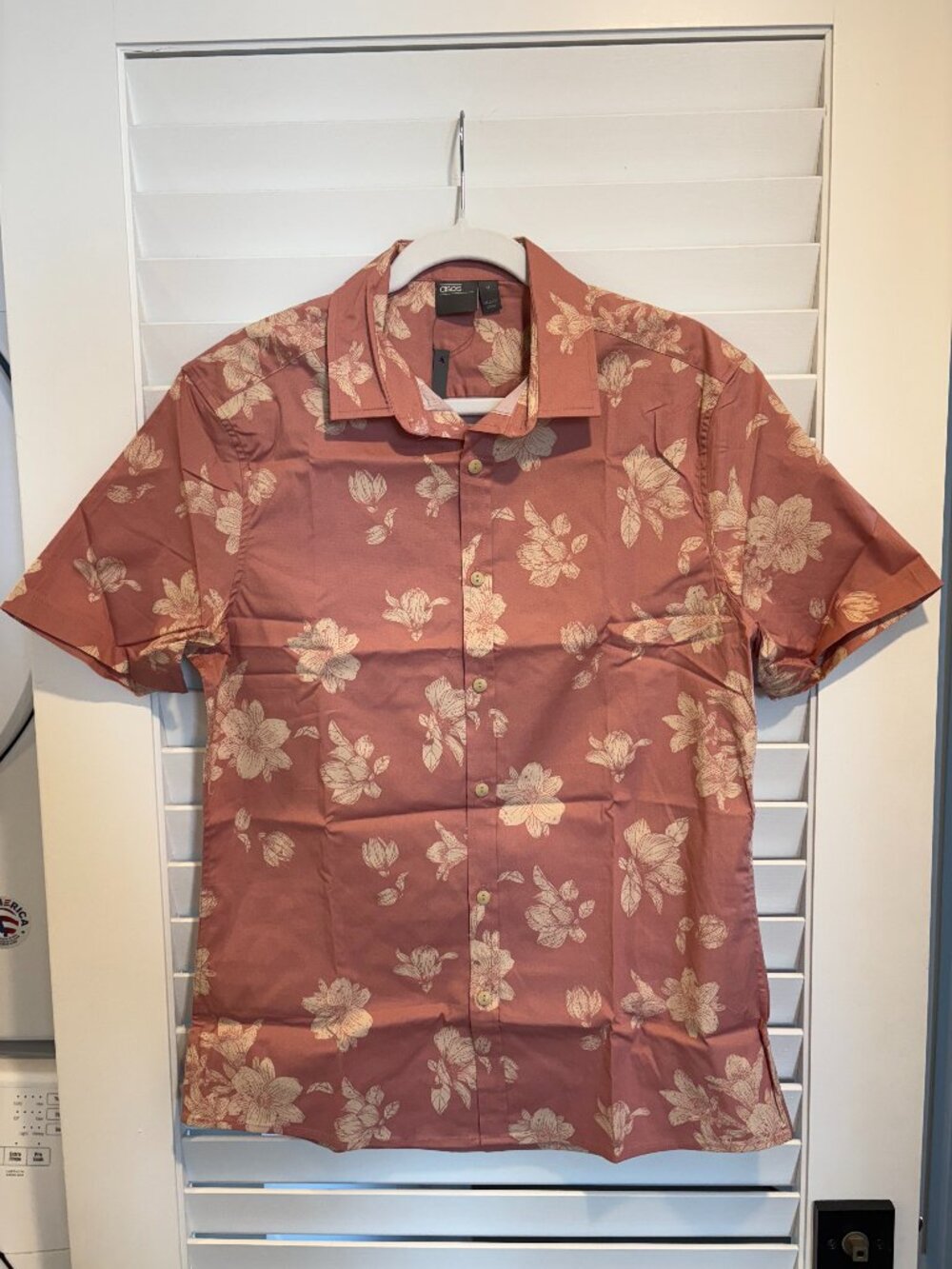 ASOS Pink Floral Slim-Fit Short Sleeve Shirt